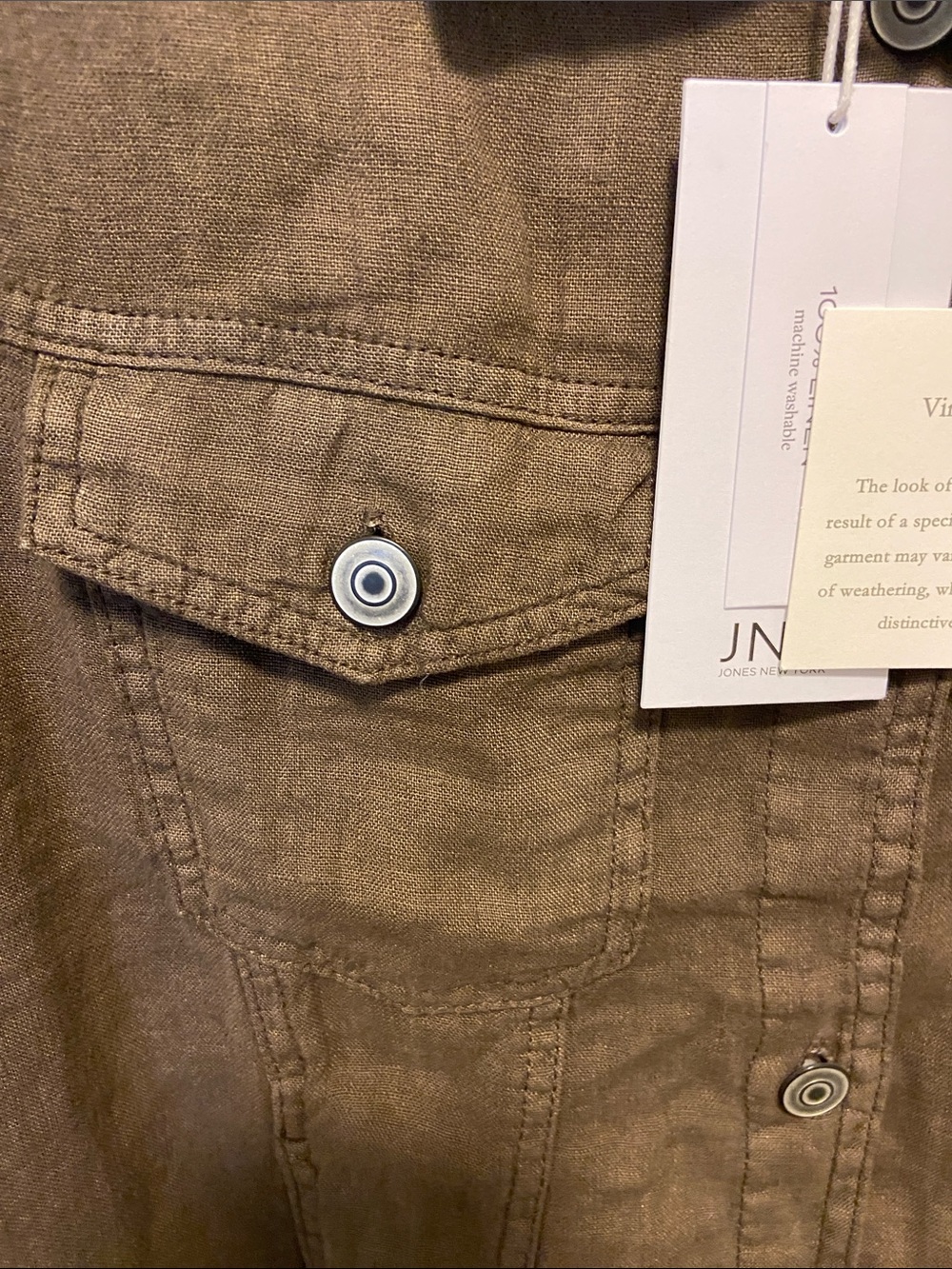 Olive Brown Linen Jean Jacket - Picture 2 of 12